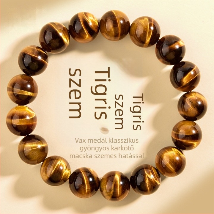 Keya kristály Tiger Eye kőből készült gyöngyös karkötő - uniszex, természetes stílus, szórt gyöngyök