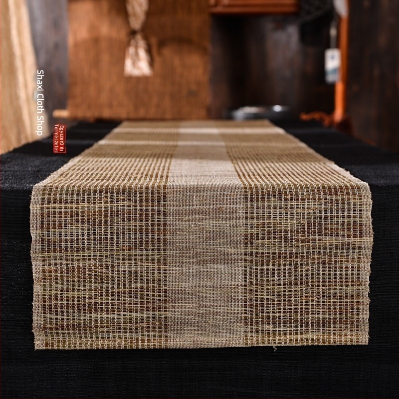 Japán kézzel készített ramie teázó alátét kivágott mintával, világosbarna, Zen stílusú asztali textil