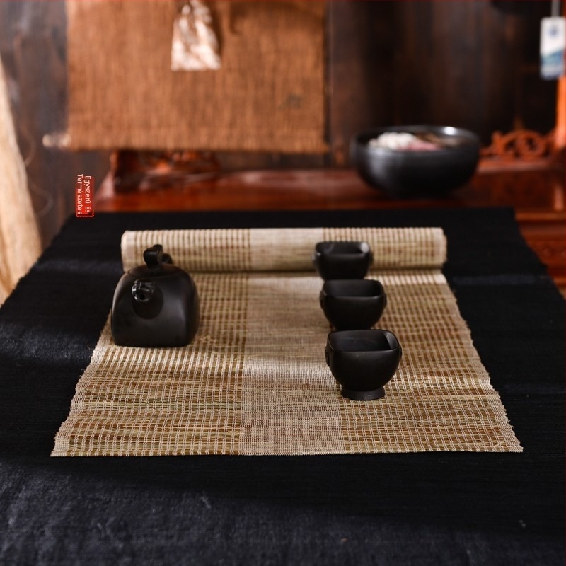 Japán kézzel készített ramie teázó alátét kivágott mintával, világosbarna, Zen stílusú asztali textil