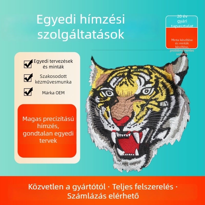Személyre szabott állat alakú hímzett folt ruházathoz, poliészter, hátoldali papírral, egyedi hímzés