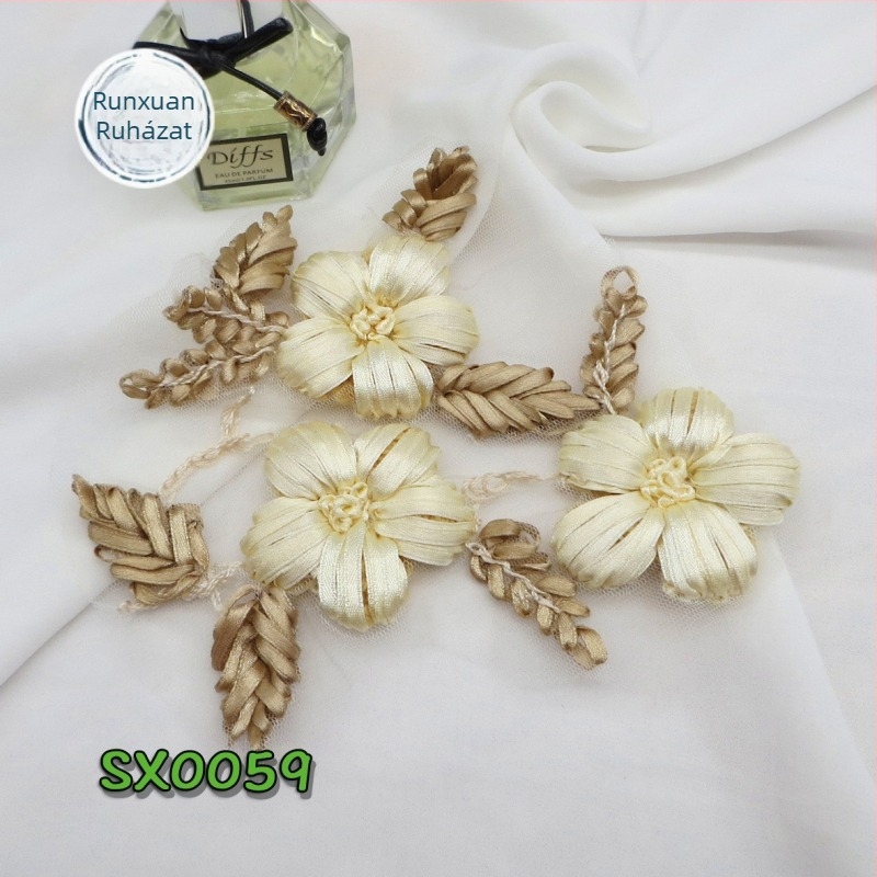Vintage kézzel készített hímzett szalagvirág folt, 3D textil dísz ruhákhoz — Anyag: Sardine; Márka: Runxuan Clothing; Alkalmas törölközőkhöz, kabátokhoz, fehérneműkhöz, sapkákhoz, női ruházathoz, fejfedőkhöz, zoknikhoz, pulóverekhez, táskákhoz