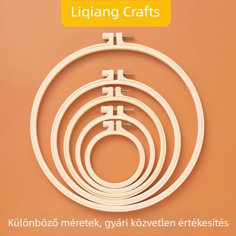Bambusz imitációjú hímzőgyűrű, műanyag hímzőgyűrű DIY-hoz, szabályozható keresztszemes hímzéshez, virágos keret