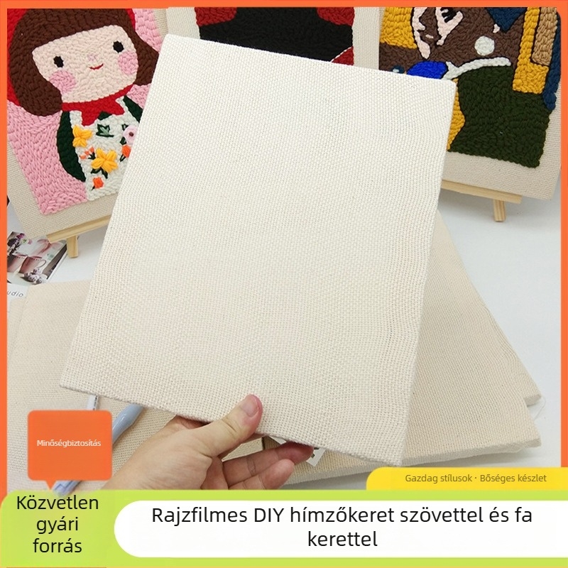DIY punch needle hímelő készlet szövettel és fa kerettel orosz punch needle technikákhoz