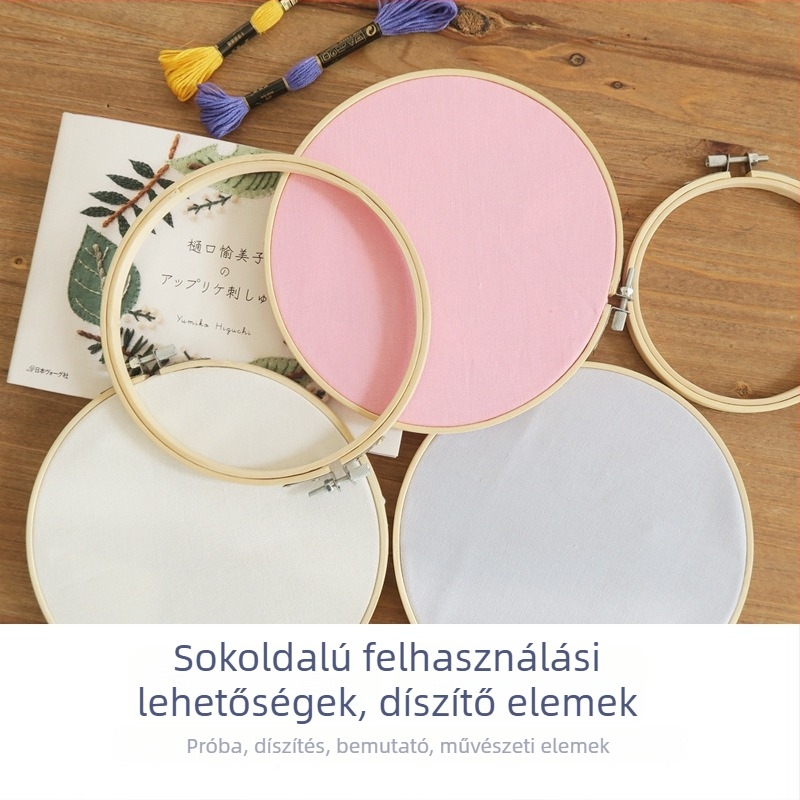 Természetes bambusz hímzőkarika, kör alakú mini hímző keret keresztszemeshez, hímző eszköz készlet