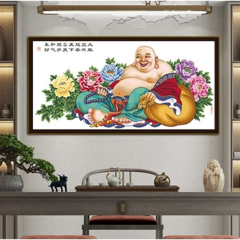 Maitreya Buddha: keresztszemes falikép, mosolygó Buddha, pamut anyagból készült hímzőkészlet nappali dekoráció