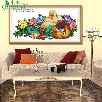 Qingfei Keresztszemes készlet: Maitreya Buddha és Tathágata Buddha, selyemfonalak, 2 m, nagy méret