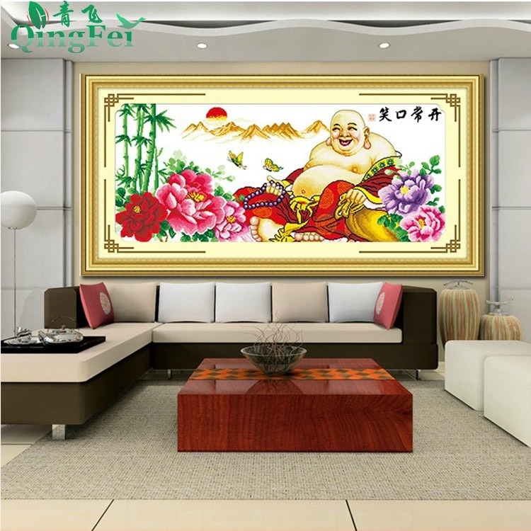 Qingfei Keresztszemes készlet: Maitreya Buddha és Tathágata Buddha, selyemfonalak, 2 m, nagy méret