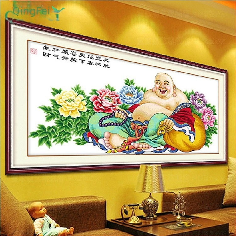 Qingfei Keresztszemes készlet: Maitreya Buddha és Tathágata Buddha, selyemfonalak, 2 m, nagy méret