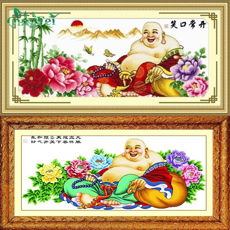 Qingfei Keresztszemes készlet: Maitreya Buddha és Tathágata Buddha, selyemfonalak, 2 m, nagy méret