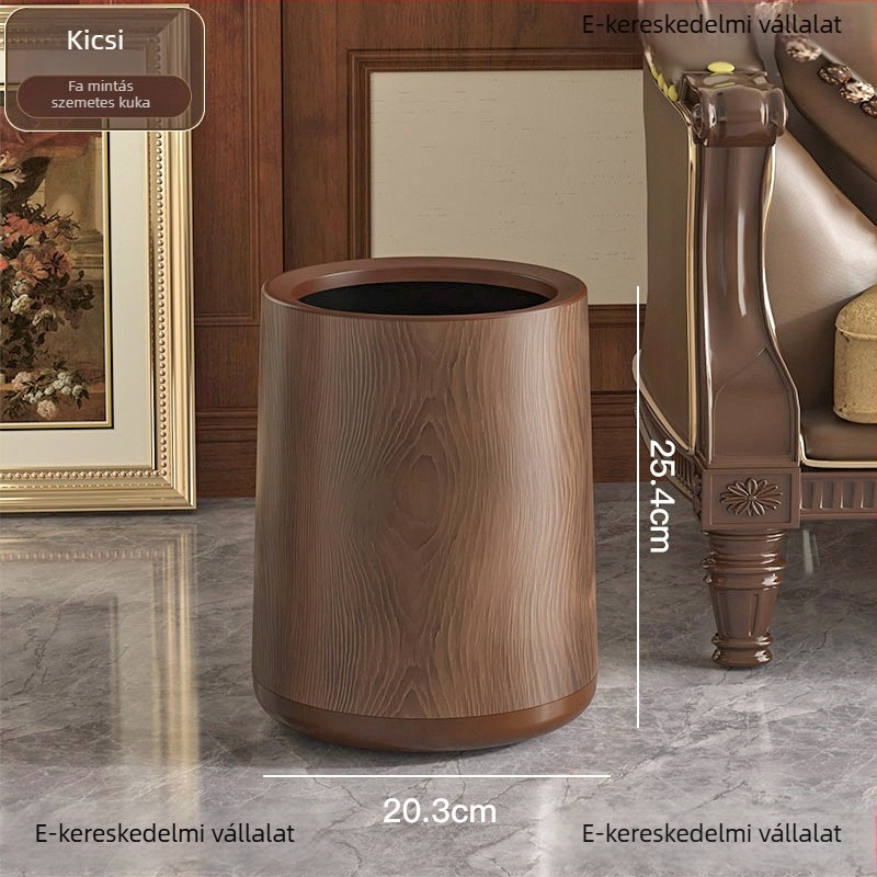 Középkori stílusú, fa textúra utánzatú kuka, kör alakú, pedálos fedéllel, 12 liter feletti kapacitás, otthoni, irodai és kereskedelmi használatra