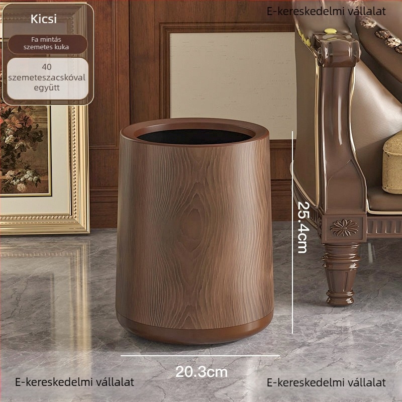 Középkori stílusú, fa textúra utánzatú kuka, kör alakú, pedálos fedéllel, 12 liter feletti kapacitás, otthoni, irodai és kereskedelmi használatra