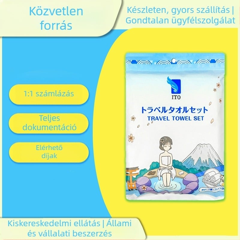 ITO egyszer használatos fürdő törölköző készlet, 100% regenerált cellulóz rostból, egyedi csomagolású, nedvszívás 5–10 mp