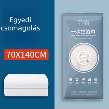 Egyszer használatos utazó fürdőlepedő kapokmaggal, 80% poliészter + 20% poliamid, 20% gyapot, jacquard szövés, nedvszívó 5-10 mp, bőrbarát