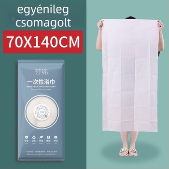 Egyszer használatos utazó fürdőlepedő kapokmaggal, 80% poliészter + 20% poliamid, 20% gyapot, jacquard szövés, nedvszívó 5-10 mp, bőrbarát