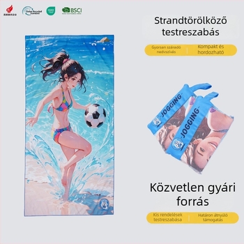 Nyomtatott kétoldalas velúr strandtörölköző, nedvszívó, könnyen hordozható jóga- és úszótörölköző, gyorsan száradó