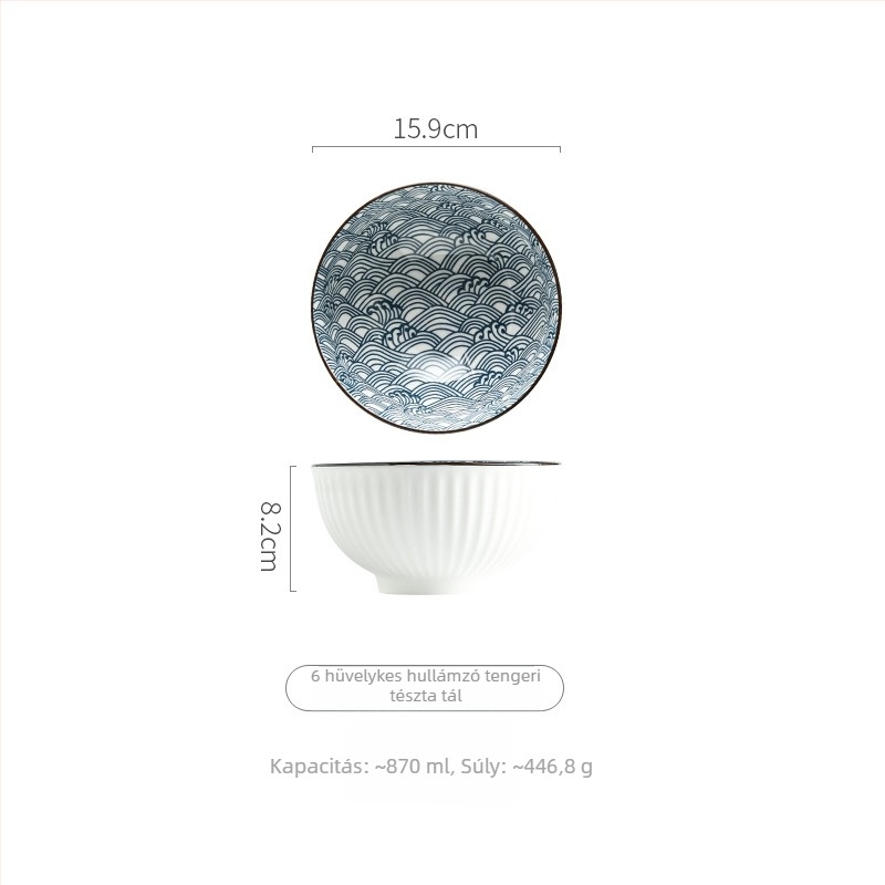 Porcelán tál japán stílusban, csíkos mintázat, alglazúr felület, kerek forma, mikrohullámú sütőben használható, logó nyomtatás, testreszabás elérhető