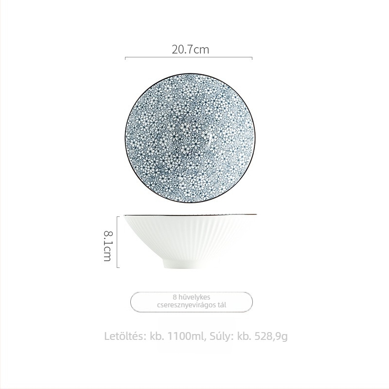 Porcelán tál japán stílusban, csíkos mintázat, alglazúr felület, kerek forma, mikrohullámú sütőben használható, logó nyomtatás, testreszabás elérhető