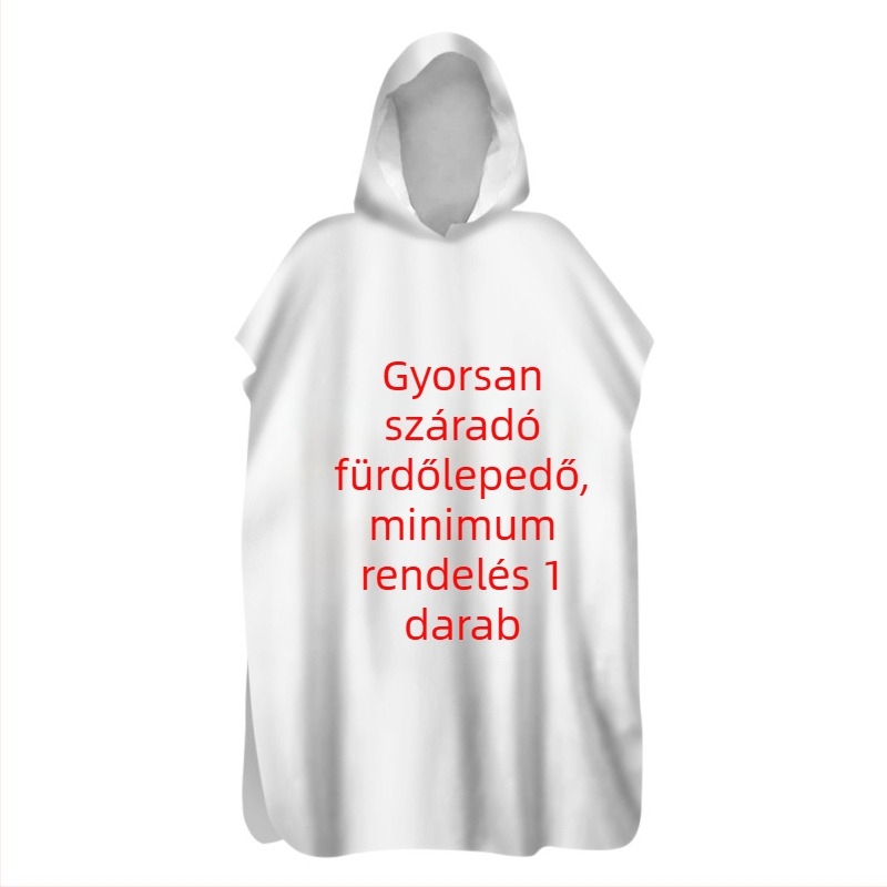 Kapucnis mikroszálas fürdőköpeny poncsó, gyorsan száradó, egyedi nyomtatás, 60 szál, 200–300 g
