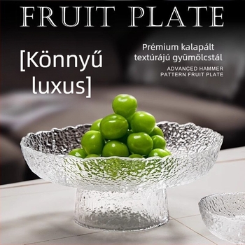 Magas lábú üveg gyümölcstál vékony peremmel, nappali dekorációhoz, modern minimalistikus kávéasztali dekoráció