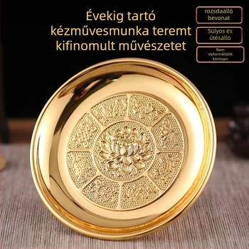Buddhista háztartási adományozó tál lotus motívummal, ötvözet anyag, elektroplak bevonat, kínai stílus, márka True and Prosperous