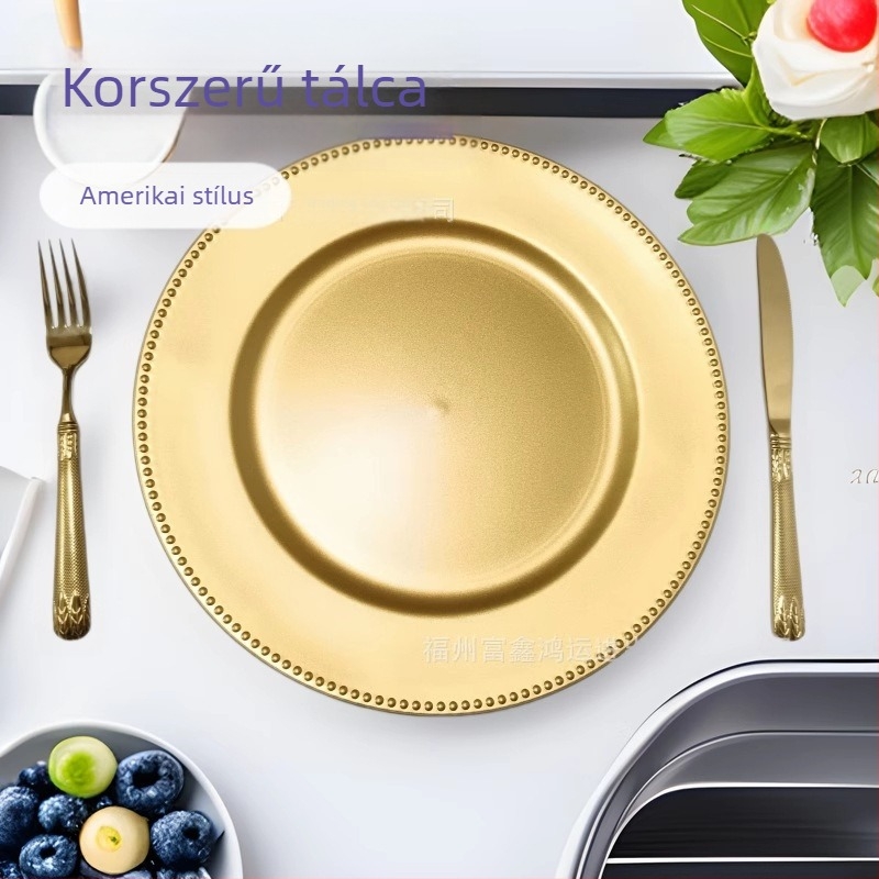 Egyszer használatos műanyag töltőlemez, kör alakú, sprayfestett felület, egyenletes mintázat, modern minimalista stílus