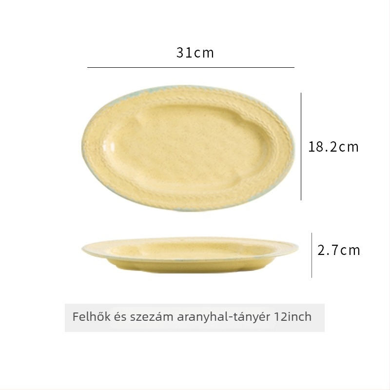 Porcelán étkészlet aláglazúrral, vidéki stílus, szabálytalan forma, mikrohullámú sütőben használható