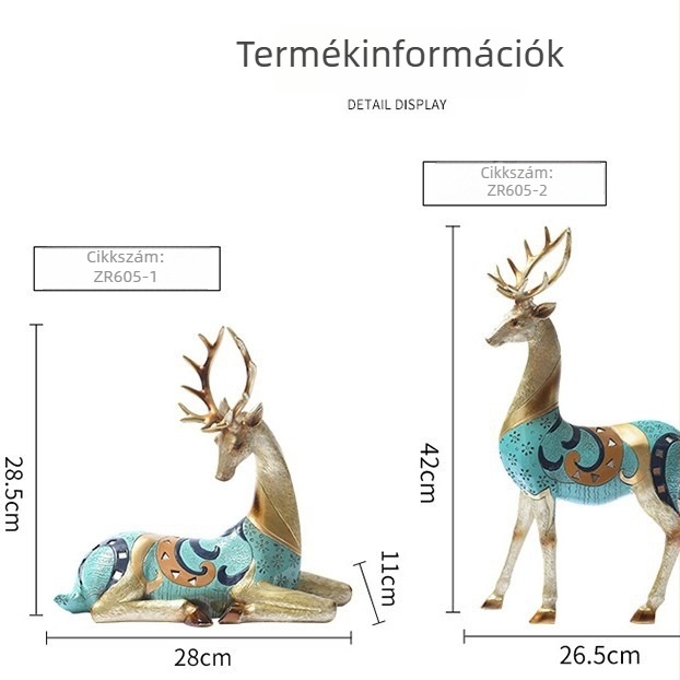 Őz figura gyantából – kínai stílusú otthoni dekoráció, gyanta kézműves, karton csomagolás