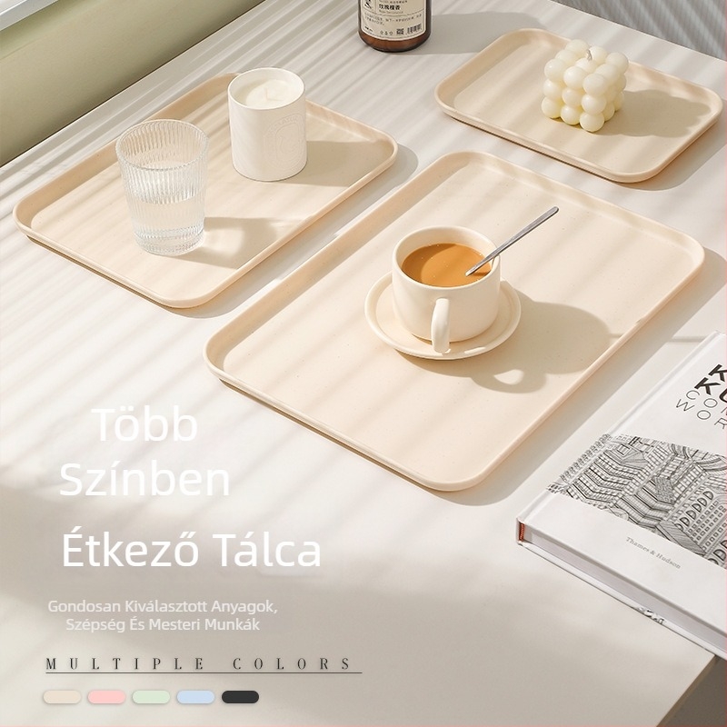 Ins-stílusú téglalap alakú tál éttermeknek, műanyag PP + búzaszalma, nordic dizájn