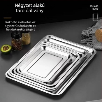 Rozsdamentes acél négyszögletes tál – Sokoldalú grillezéshez, pároláshoz és gombócokhoz; felület elektroplattált, modern egyszerű stílus