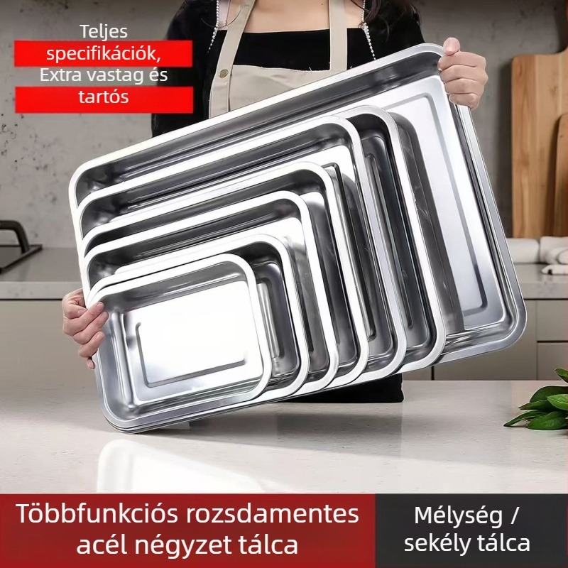 Rozsdamentes acél négyszögletes tál – Sokoldalú grillezéshez, pároláshoz és gombócokhoz; felület elektroplattált, modern egyszerű stílus