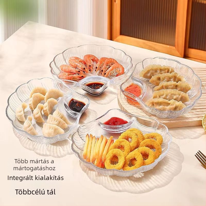 Átlátszó üveg dim sum tál ecetes tálkával, kagyló-stílus, ventilátor alakú, testreszabás elérhető