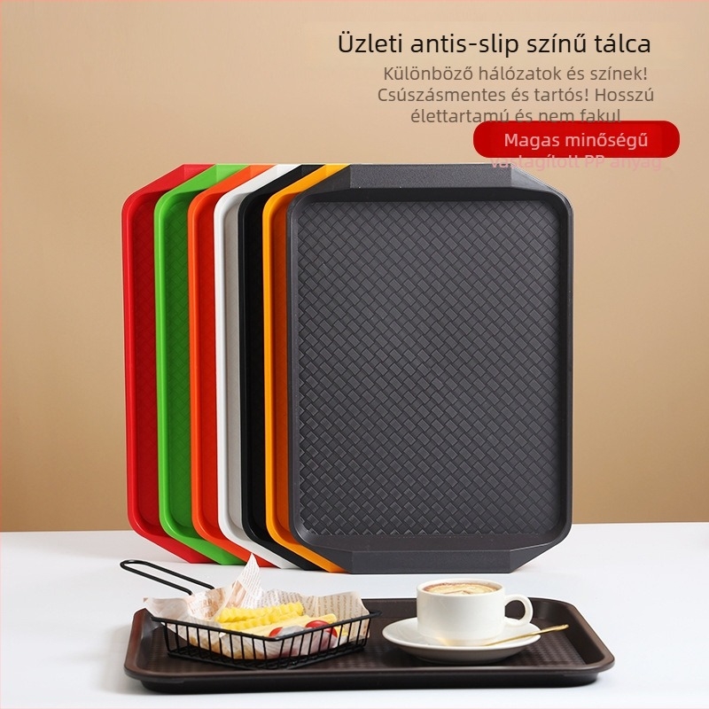 Műanyag tál fa mintázatú felülettel – téglalap alakú, vastabb kivitel, csúszásmentes szállodák és éttermek számára