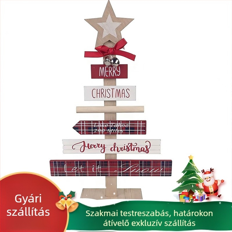 Fa karácsonyi dekorációs jel, rajzfilm-stílusú design, nyomtatott kivitel, Termékkód: F9688MMH68795H, Megfelelő ünnep: Karácsony