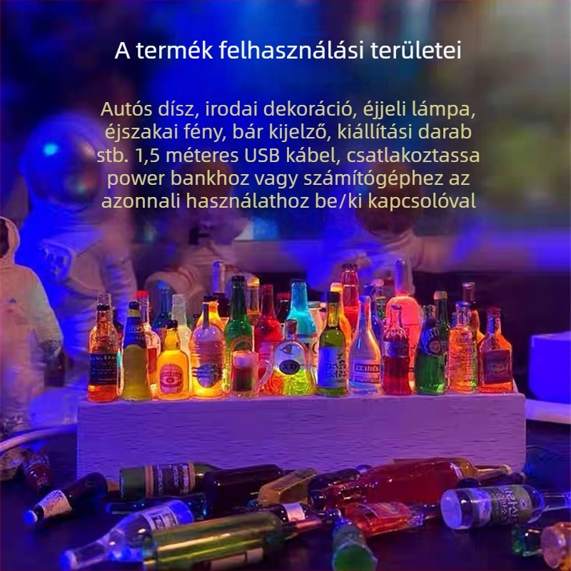 DIY mini borosüveg éjszakai fény dekoráció, keményfa alapú autóba, bárba vagy KTV-hez