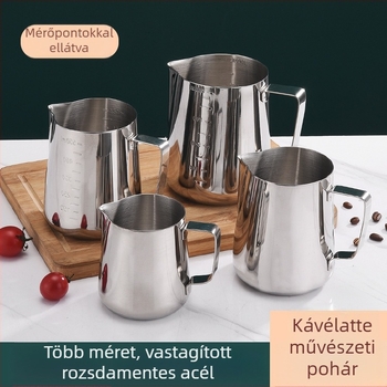 Rozsdamentes acél latte art pohár lézergravírozott logóval, testreszabható, 290 g, ideális iroda, otthon, kávézó és bár részére