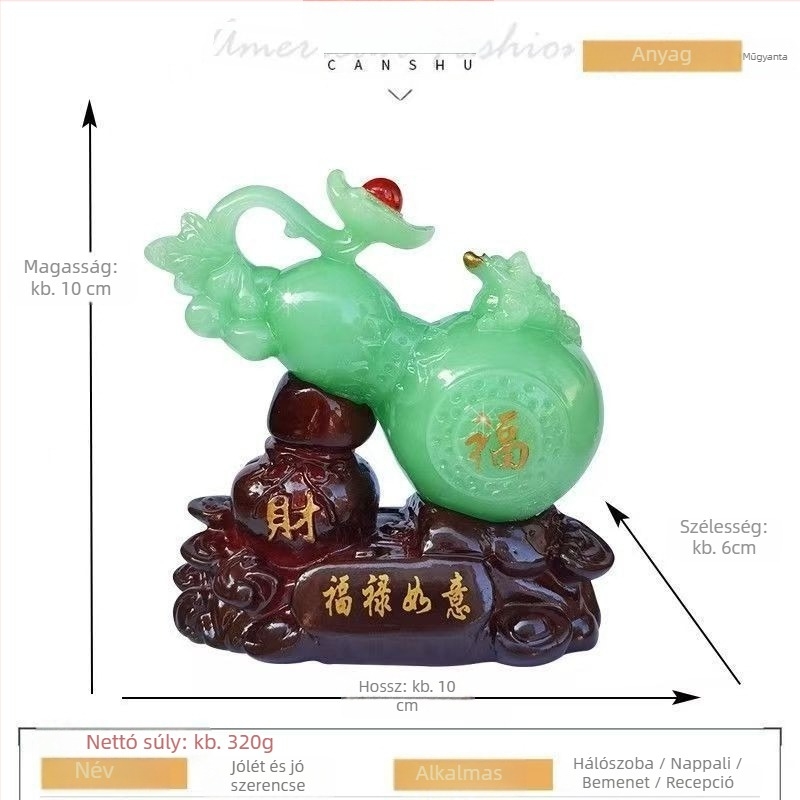 Tökalakú díszfigura gyantából - kínai stílus, gravírozás és kézzel festett, asztali és irodai dekoráció