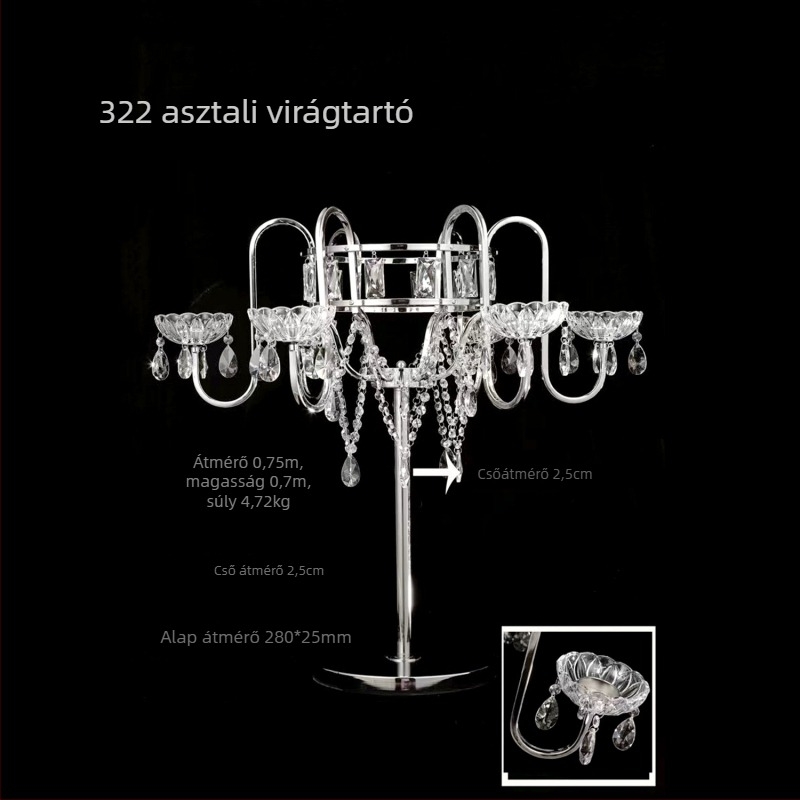 Asztali virágtartó esküvői dekorációval, kristály virágtartó és vas virágoszlop, testreszabható