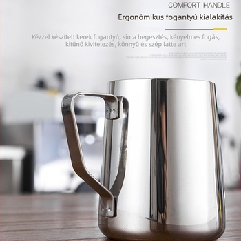 Rozsdamentes acélból készült latte art pohár hegyes szájjal – tejhab pohár, modern minimalist stílus, súly 120 g