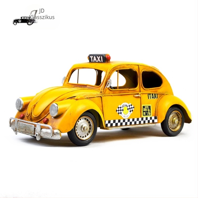 Kézzel készített retro vasból készült modellautó – Amerikai taxi/busz motívummal, házdekorációhoz és ajándékba