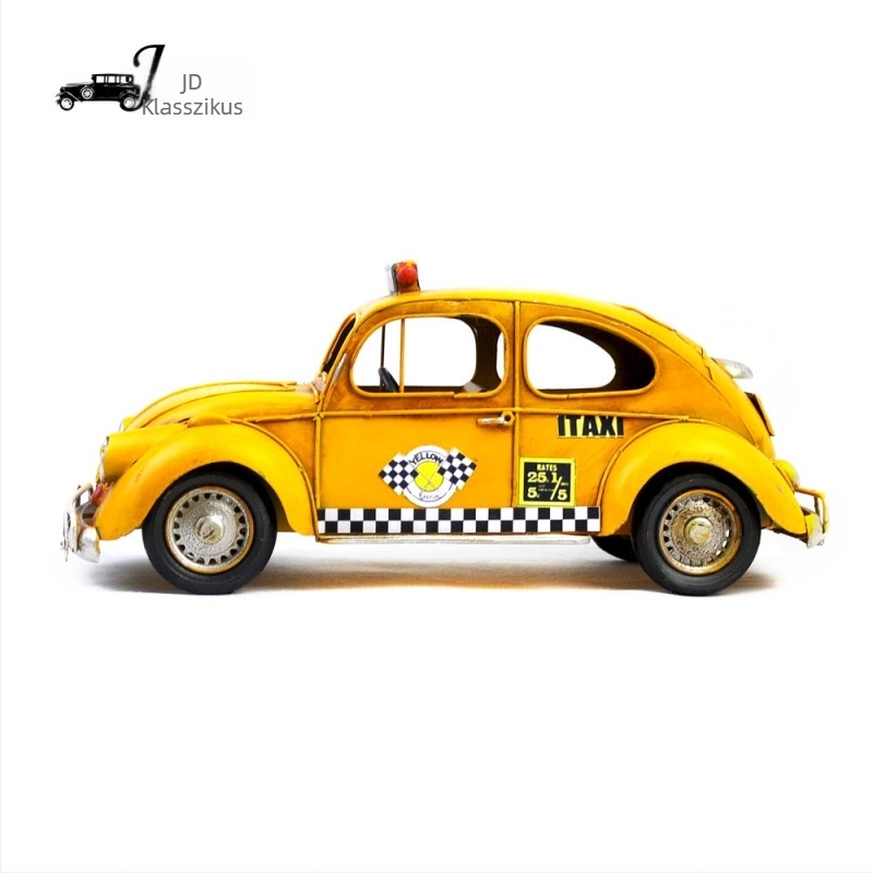 Kézzel készített retro vasból készült modellautó – Amerikai taxi/busz motívummal, házdekorációhoz és ajándékba