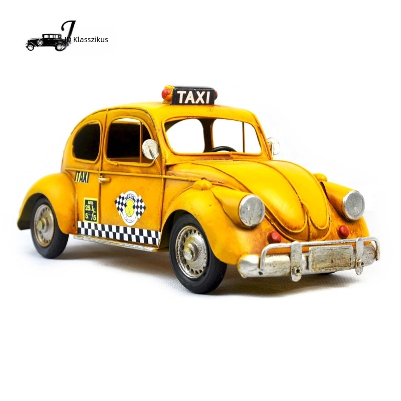 Kézzel készített retro vasból készült modellautó – Amerikai taxi/busz motívummal, házdekorációhoz és ajándékba