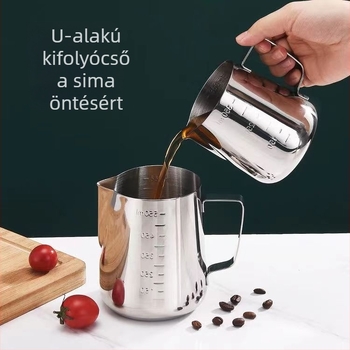 XJ Rozsdamentes acél latte art öntőcsésze kiöntőcsővel és graduált skálával, 200 g