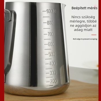 Rozsdamentes acél latte art pohár, modern egyszerű stílus, lézerrel gravírozott logó, 200 g, papírdobozos csomagolás