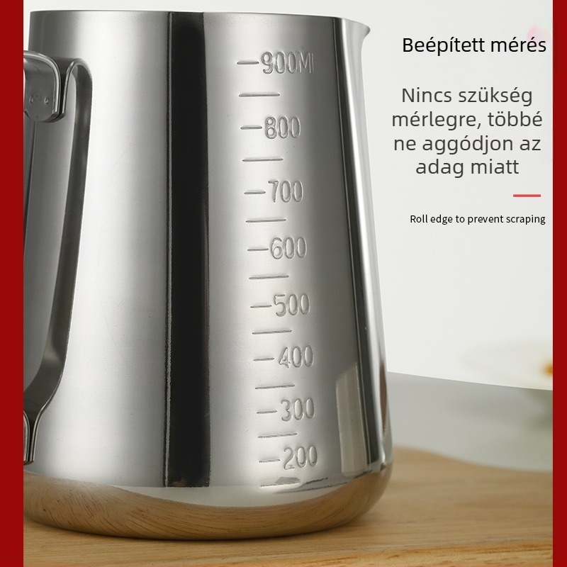 Rozsdamentes acél latte art pohár, modern egyszerű stílus, lézerrel gravírozott logó, 200 g, papírdobozos csomagolás