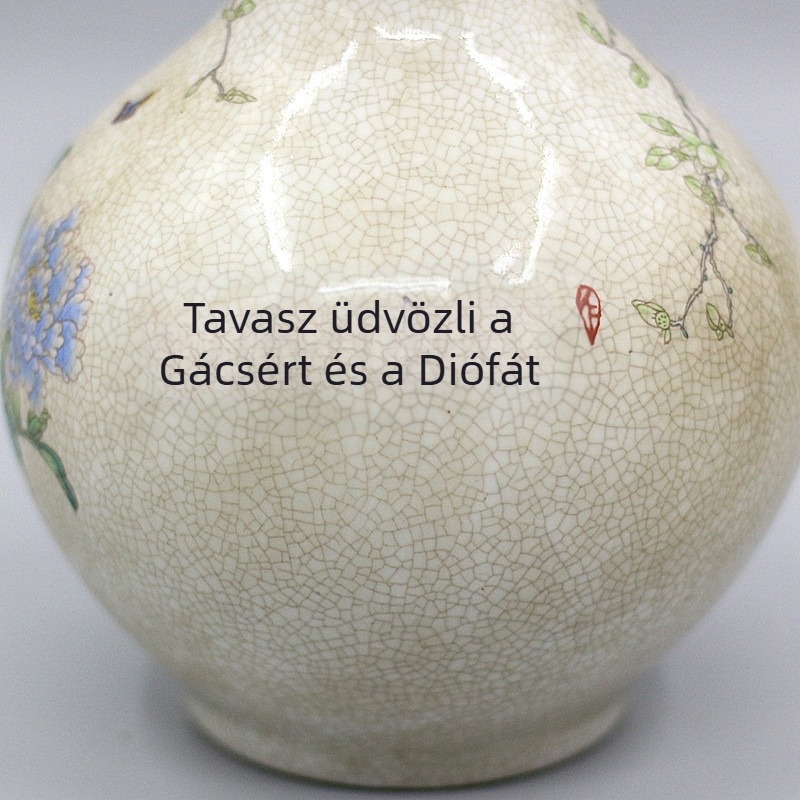 Fehér porcelánból készült váza, fenyő- és daru motívummal, kínai stílusú antik dísztárgy