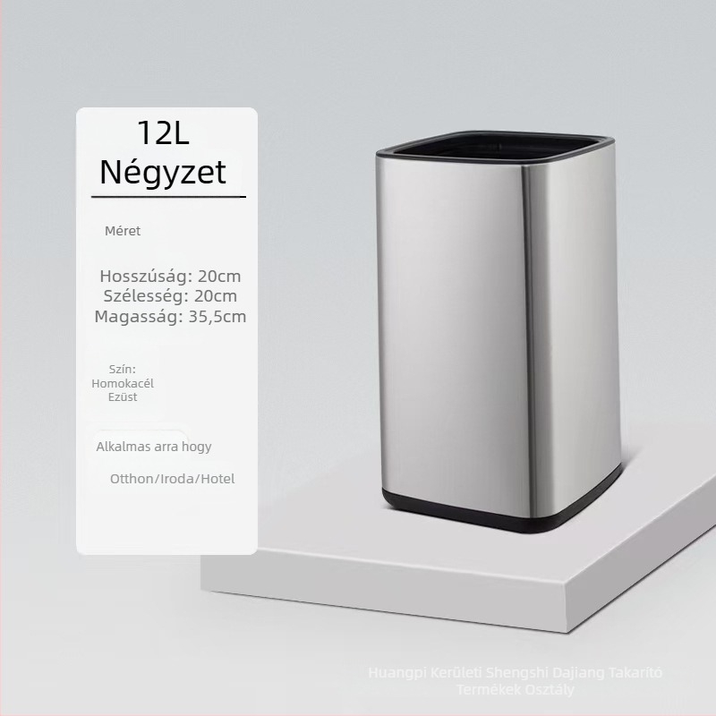 Duplarétegű rozsdamentes acél kuka, négyszögletes és kör dizájn, 12 L kapacitás, fedél nélkül, kereskedelmi használatra (szállodák, fürdőszobák, konyhák)