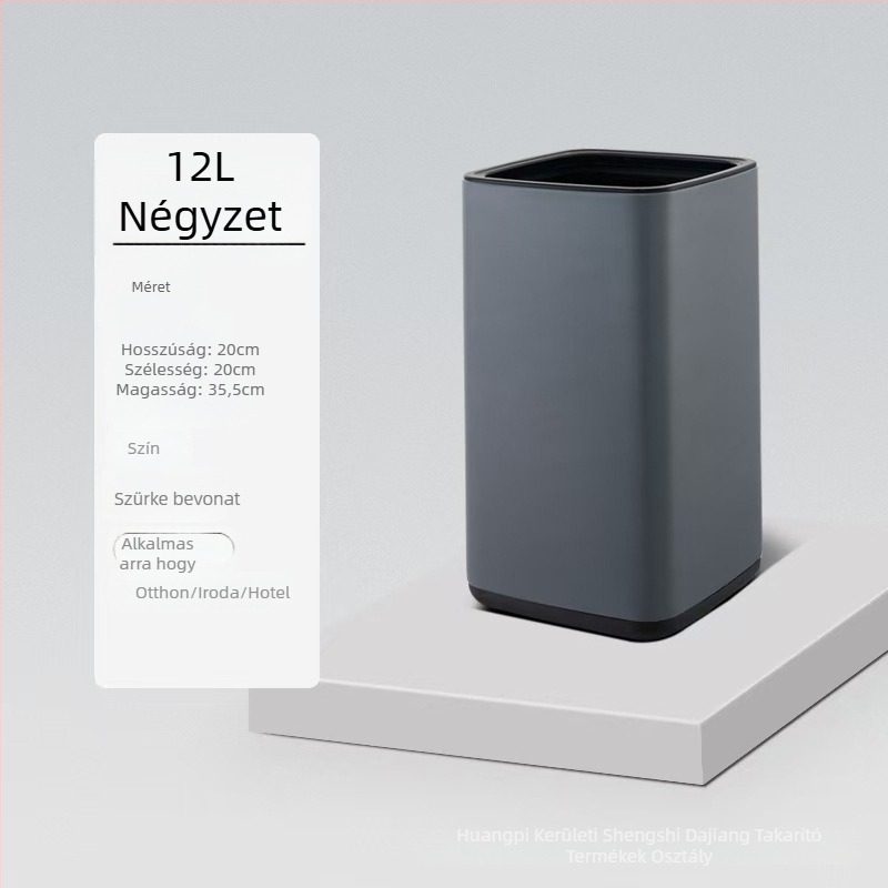 Duplarétegű rozsdamentes acél kuka, négyszögletes és kör dizájn, 12 L kapacitás, fedél nélkül, kereskedelmi használatra (szállodák, fürdőszobák, konyhák)