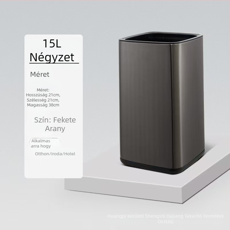 Duplarétegű rozsdamentes acél kuka, négyszögletes és kör dizájn, 12 L kapacitás, fedél nélkül, kereskedelmi használatra (szállodák, fürdőszobák, konyhák)