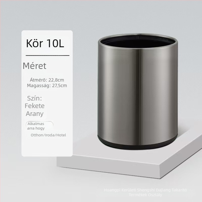 Duplarétegű rozsdamentes acél kuka, négyszögletes és kör dizájn, 12 L kapacitás, fedél nélkül, kereskedelmi használatra (szállodák, fürdőszobák, konyhák)