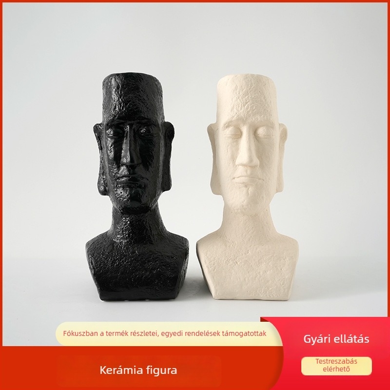 Északi kerámiából készült váza fej szoborral, wabi-sabi ihletésű otthoni dekorhoz, nagy harcos figura